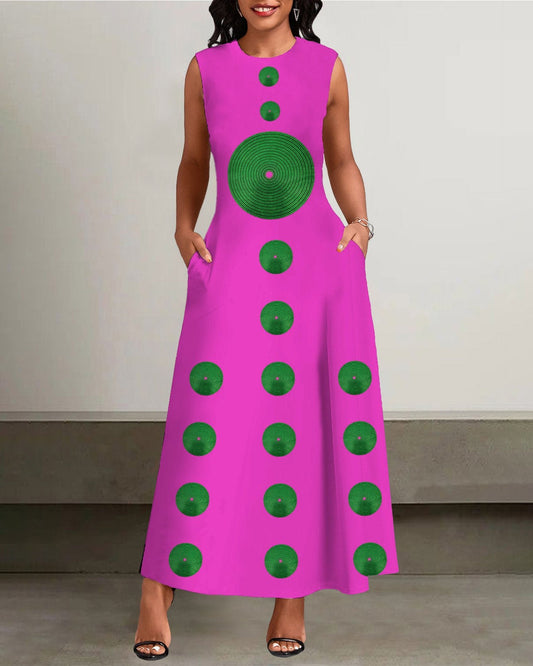 Pink & Green Circle African Print Maxi Dress
