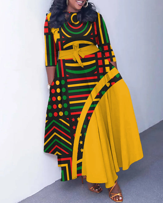 Yellow Panel African Print Maxi Dress