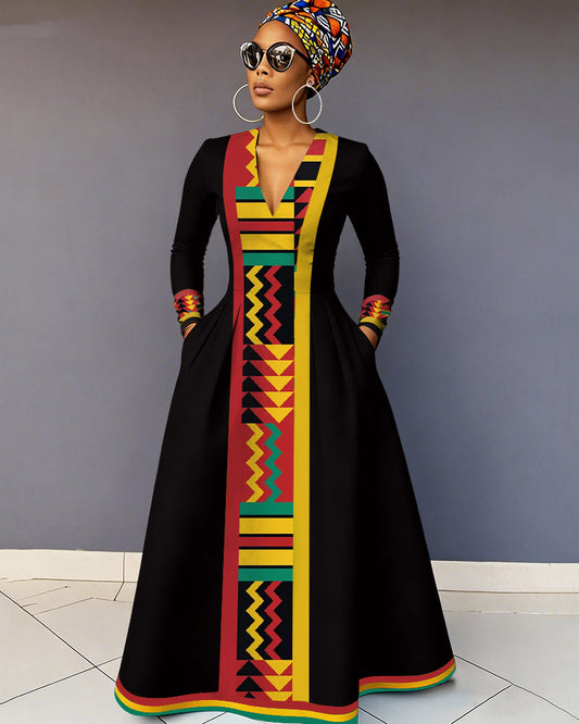 Zigzag Center Stripe African Print Maxi Dress