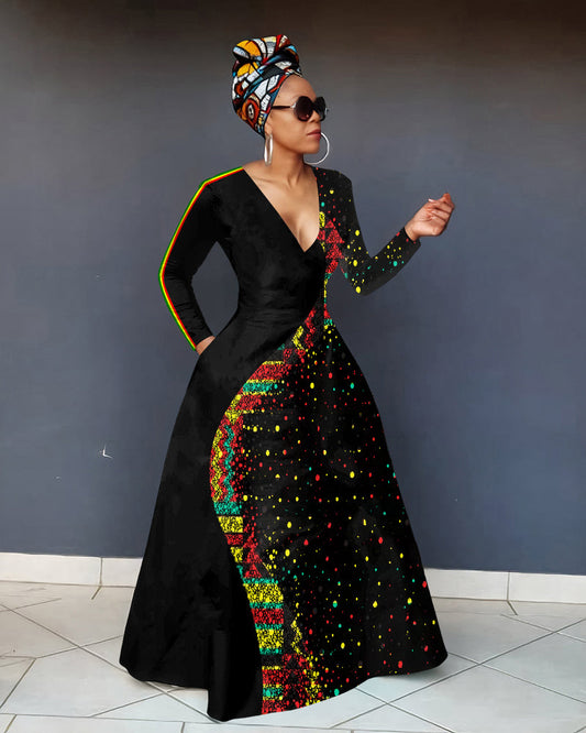 Reggae Dot African Print Maxi Dress