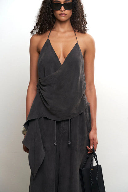 Cupro Draped Wide Leg Pant