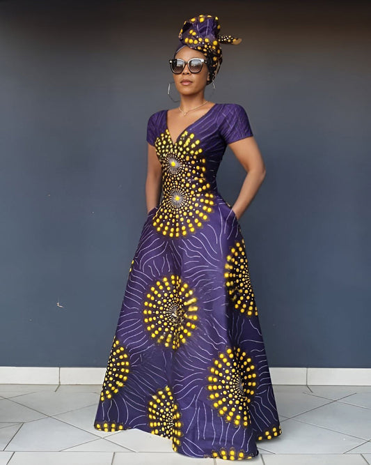 Purple Sunburst African Print Maxi Dress